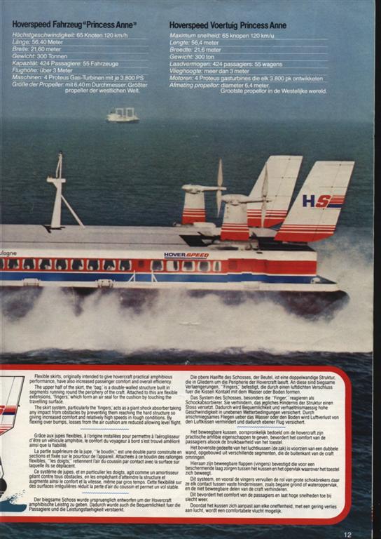 The Hoverspeed 1982 brochure, including timetables - Centre-fold pages showing how the SRN4 Super 4 (Mk III) hovercraft works, and specifications of it (credit: Steven Charlesworth).